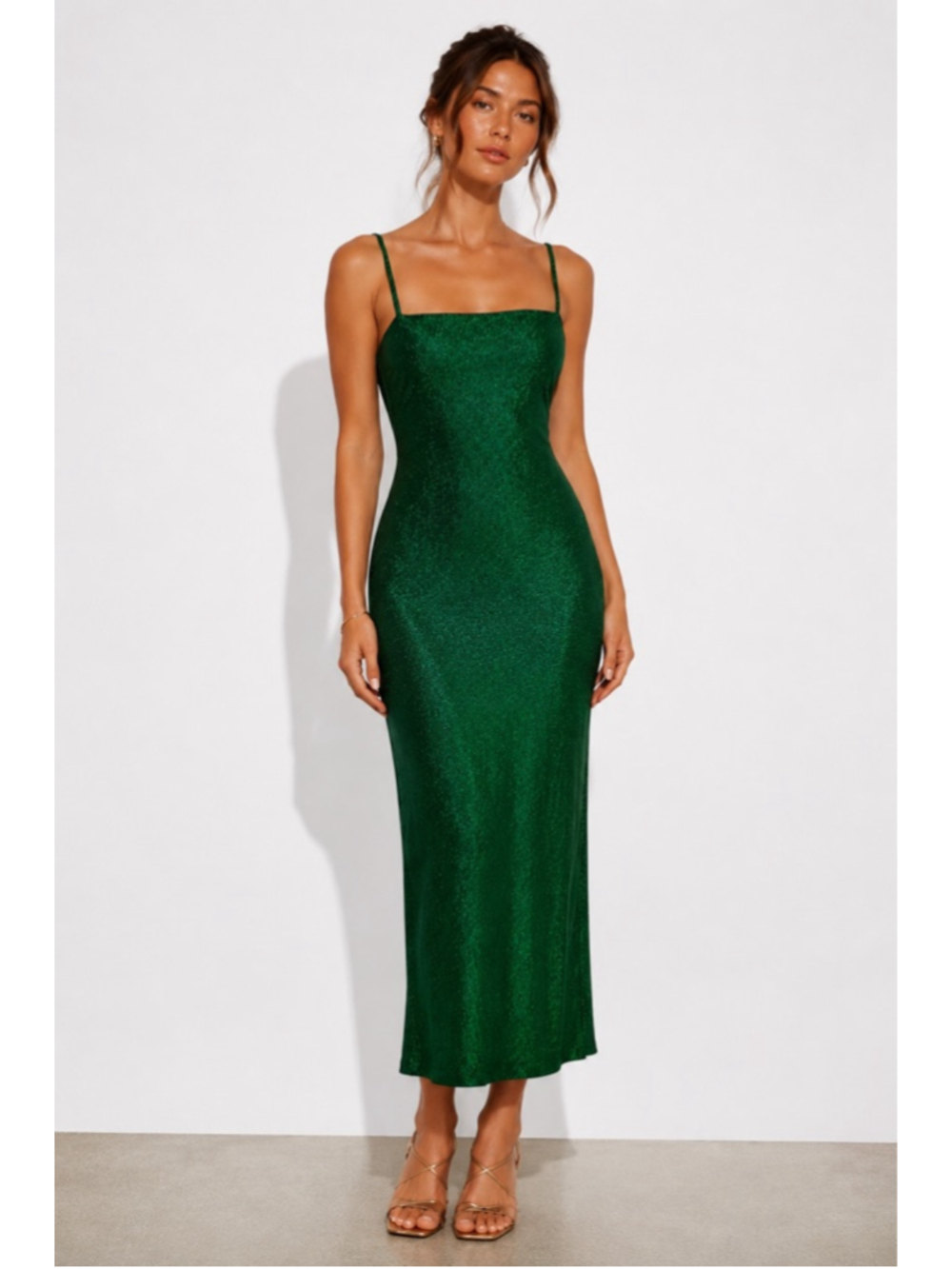 Reformation Breslin Dress Emerald Sparkle XS NWT Midi Backless